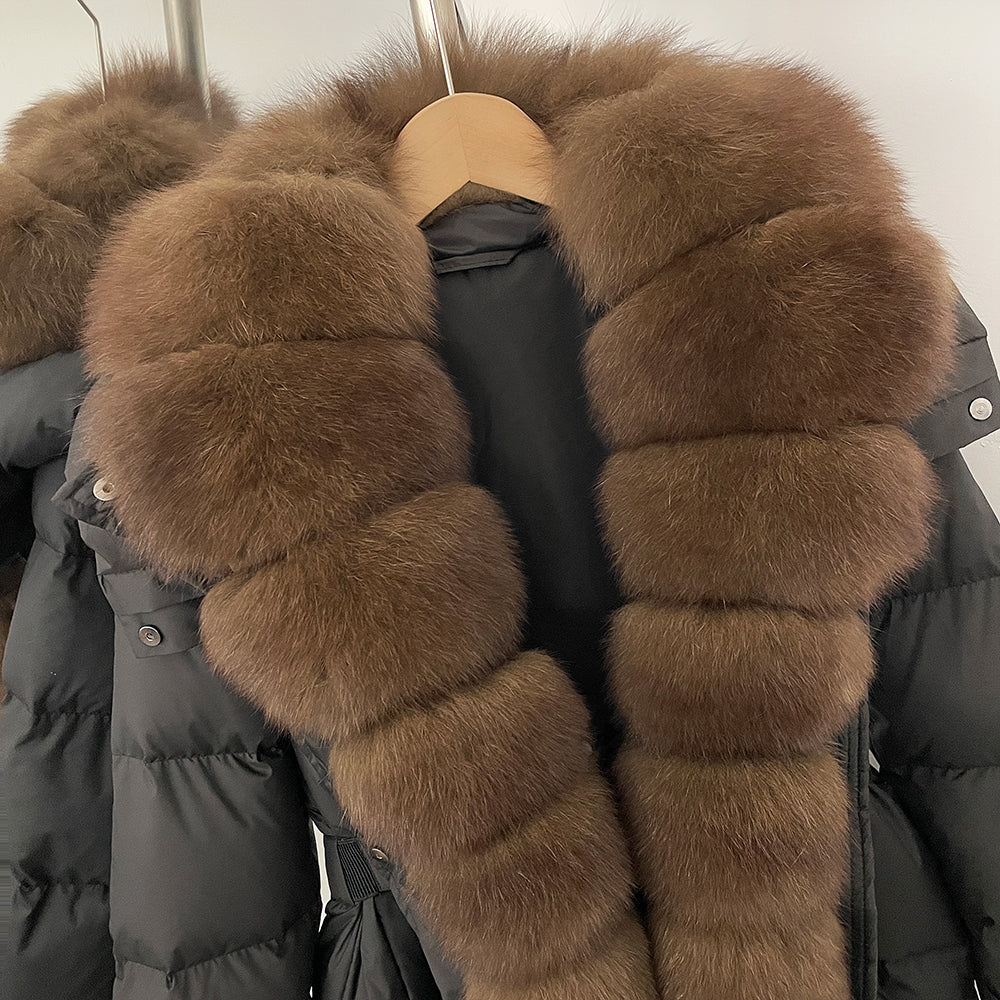 OFTBUY Big Natural Fox Fur Collar Duck Down Coat Female Hooded Thick Warm Top Clothes Women Fashion Real Fur Puffer Jacket