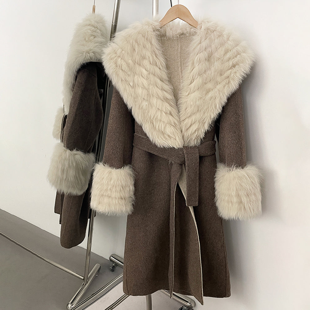 OFTBUY Long Wool Coat Female New Autumn Winter Real Fox Fur Top Clothes Women Thick Warm Natural Fur Double-sided Woolen Jacket