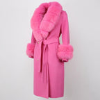 OFTBUY Winter Jacket Women Long Natural Wool Blends Cashmere Real Fur Coat Double Breasted Belt Warm Streetwear New Fashion