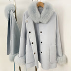 OFTBUY New Autumn Winter Belt Woolen Clothes Women Real Fox Fur Cuffs and Collar 100% Wool Coat Female Natural Fur Pocket Jacket