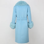 OFTBUY Winter Jacket Women Long Natural Wool Blends Cashmere Real Fur Coat Double Breasted Belt Warm Streetwear New Fashion