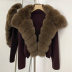 OFTBUY Women's Short Cardigan with Big Real Fox Fur Collar New Autumn Winter Knit Clothing Female Natural Fur Warm Sweater Lady