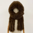 OFTBUY Hot Sales Fashion Fluffy White Natural Fox Fur Hat with Scarf Women Winter Female Thickened Warm Long Real Fur Cap Child