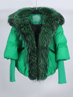 OFTUBY White Duck Down Jacket Winter Women Warm Loose Coat Natural Real Fox Fur Collar Thick Luxury Outerwear New Fashion