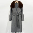 OFTBUY Belted Long Warm Winter Elegant Fashion Outerwear New Women's Double-Faced Wool Coat with Real Fox Fur Collar
