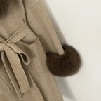 OFTBUY Winter Elegant Outerwear Warm Long Coat Lady New Women's Knit Coat with Large Real Fox Fur Collar Belted Cardigan Female
