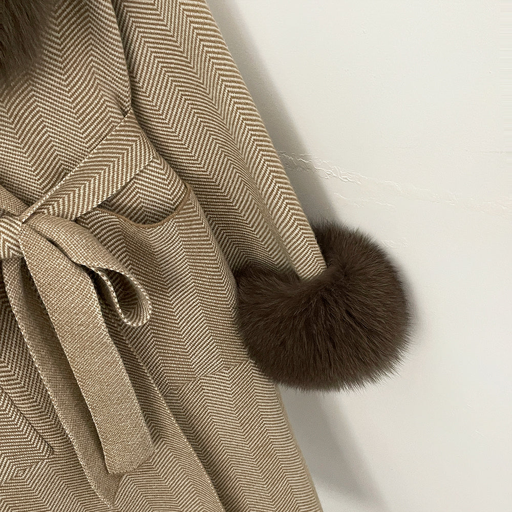 OFTBUY Winter Elegant Outerwear Warm Long Coat Lady New Women's Knit Coat with Large Real Fox Fur Collar Belted Cardigan Female
