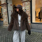 OFTBUY High Street Luxury Big Fur Collar Faux Fox Fur Jacket Female Overcoats Winter Clothes New Fashion Gradient Fluffy Fur Coat Women