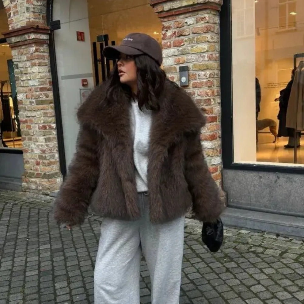 OFTBUY High Street Luxury Big Fur Collar Faux Fox Fur Jacket Female Overcoats Winter Clothes New Fashion Gradient Fluffy Fur Coat Women