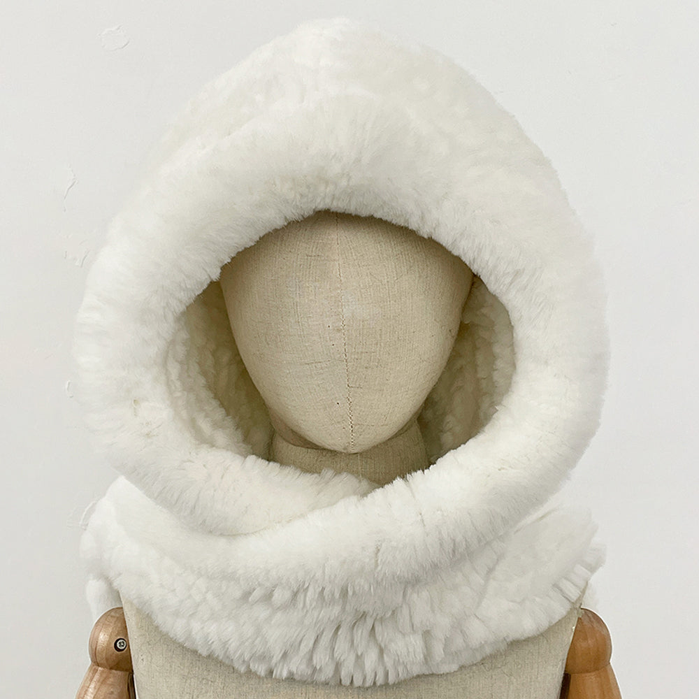 OFTBUY Thick Warm Windproof Natural Rabbit Fur Hat with Scarf Women New Winter Cute Cycling Cap Child Fluffy Rea Fur Neckerchief