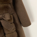 OFTBUY New Autumn Winter Clothes Women Belt Natural Fur Collar Woolen Jacket Long Big Fox Fur Pinnacle 100% Wool Coat Female
