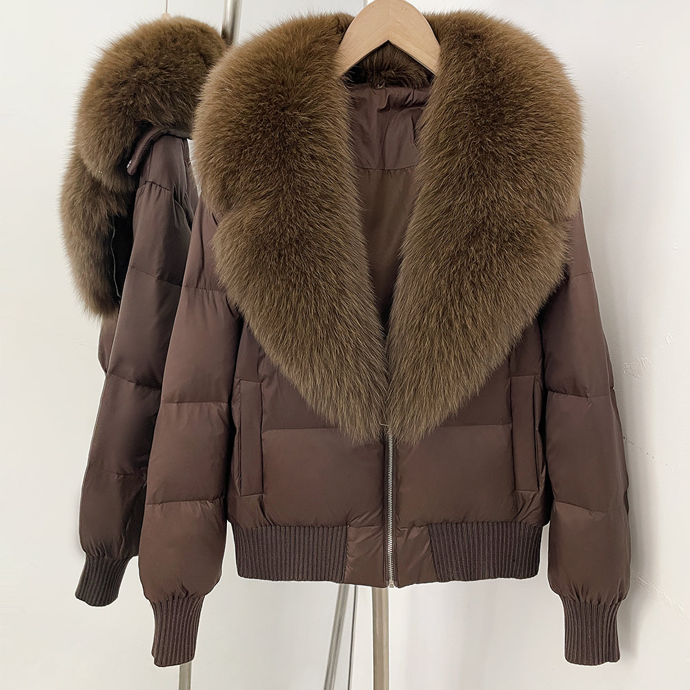 OFTBUY Zipper Luxury Warm Winter New Women's Puffer Jacket with Real Fox Fur Collar Fashion Outerwear Duck Down Coat Female
