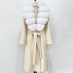 OFTBUY Long Belt 100% Wool Coat with Real Fox Fur Collar Warm Natural Fur Woolen Jacket Female New Autumn Winter Clothing Women