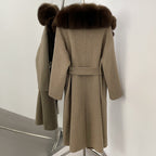OFTBUY Long Belt Real Fur Wool Coat Female New Autumn Winter Warm Clothes Women Natural Fox Fur Collar Cashmere Woolen Jacket