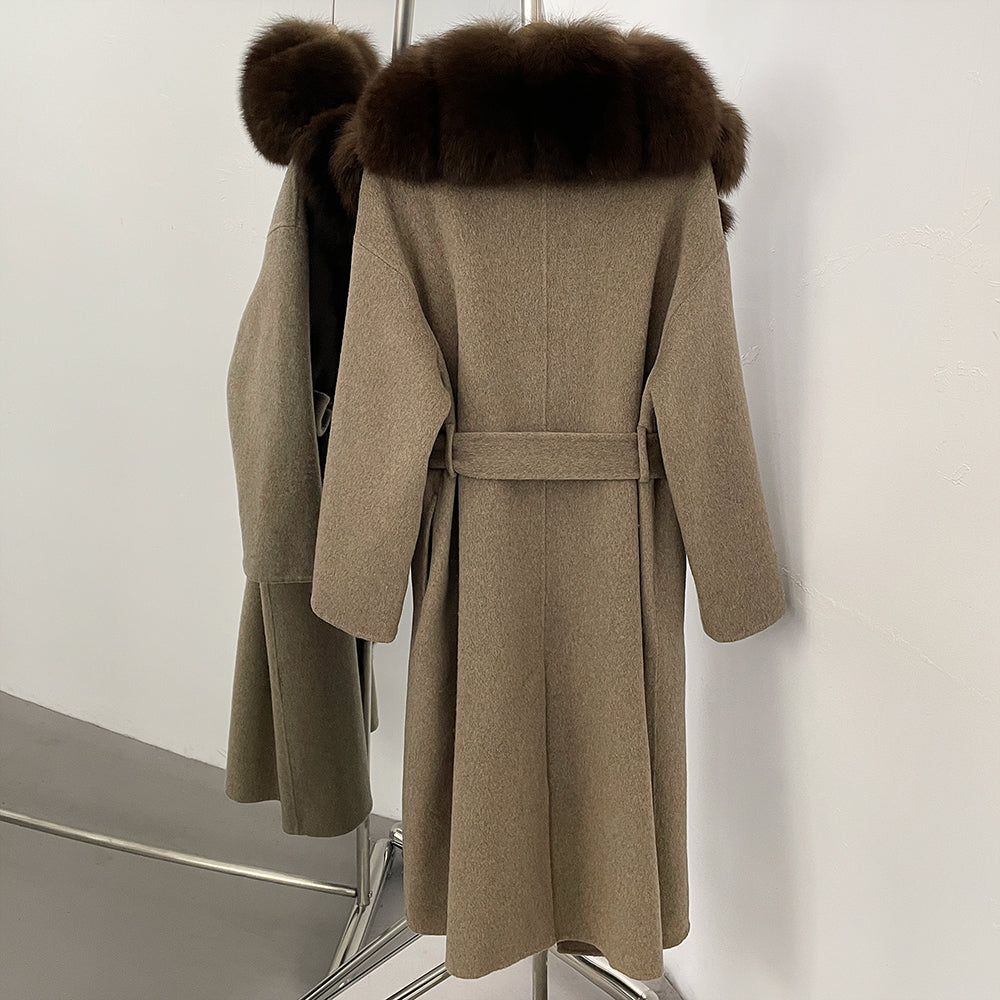 OFTBUY Long Belt Real Fur Wool Coat Female New Autumn Winter Warm Clothes Women Natural Fox Fur Collar Cashmere Woolen Jacket