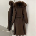 OFTBUY New Autumn Winter Clothes Women Belt Natural Fur Collar Woolen Jacket Long Big Fox Fur Pinnacle 100% Wool Coat Female
