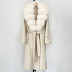 OFTBUY Long Belt 100% Wool Coat with Real Fox Fur Collar Warm Natural Fur Woolen Jacket Female New Autumn Winter Clothing Women