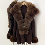 OFTBUY Belt Loose Fit Warm Winter Fashion Outerwear Natural Fur Sweater Female New Women's Knit Coat with Large Real Fox Fur