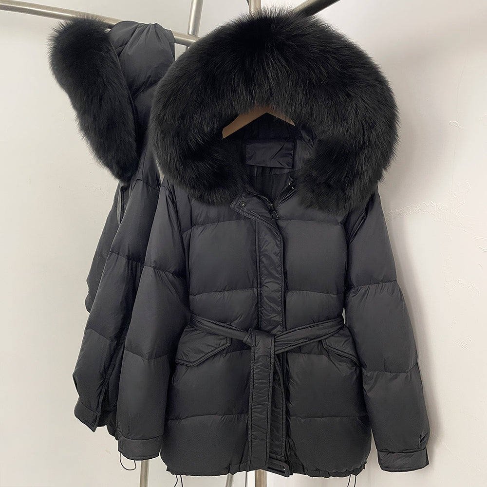OFTBUY Hooded Real Fox Fur Down Coat Female New Autumn Winter Top Clothes Women Thickened Warm Natural Fur Fluffy Puffer Jacket