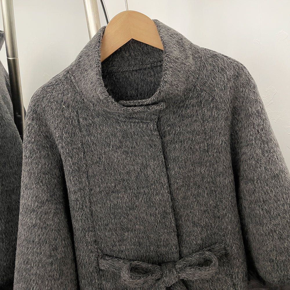 OFTBUY New Autumn Winter Knitted Sleeves Woolen Clothes Women High Collar Belt Real Fox Fur Wool Coat Female Alpaca Loose Jacket