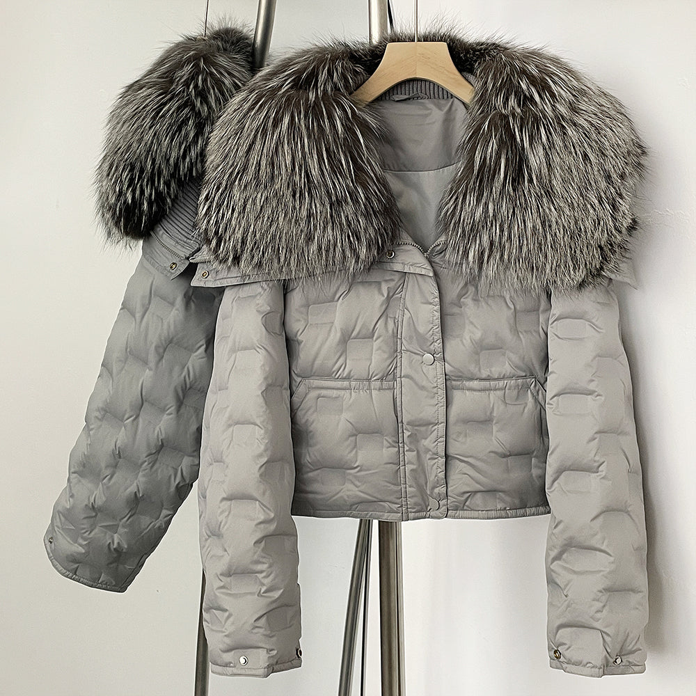 OFTBUY Thickened Warm Fluffy Real Fox Fur Puffer Jacket Women Short Long Sleeve White Duck Down Coat Female New Winter Clothing