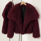 OFTBUY New Autumn Winter Clothes Women Fashion Big Collar Artificial Mongolia Sheep Fur Jacket Luxury Faux Fur Coat Fake Fur Overcoat