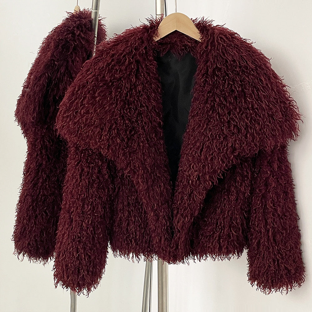 OFTBUY New Autumn Winter Clothes Women Fashion Big Collar Artificial Mongolia Sheep Fur Jacket Luxury Faux Fur Coat Fake Fur Overcoat