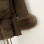 OFTBUY Big Natural Fox Fur Pinnacle 100% Wool Coat Female New Autumn Winter Clothes Women Belt Natural Fur Collar Woolen Jacket