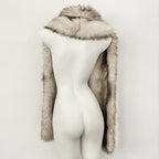 OFTBUY Luxury Long-Line Faux Fur Gilet - Premium Vegan Fox Fur Sleeveless Overcoat with Oversized Shawl Collar