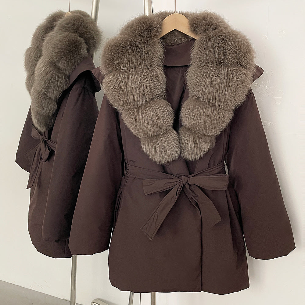OFTBUY Natural Fox Fur Collar Fluffy Puffer Jacket Women Thickened Warm Real Fur White Duck Down Coat New Winter Parke Outerwear
