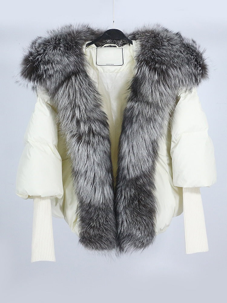 OFTUBY White Duck Down Jacket Winter Women Warm Loose Coat Natural Real Fox Fur Collar Thick Luxury Outerwear New Fashion