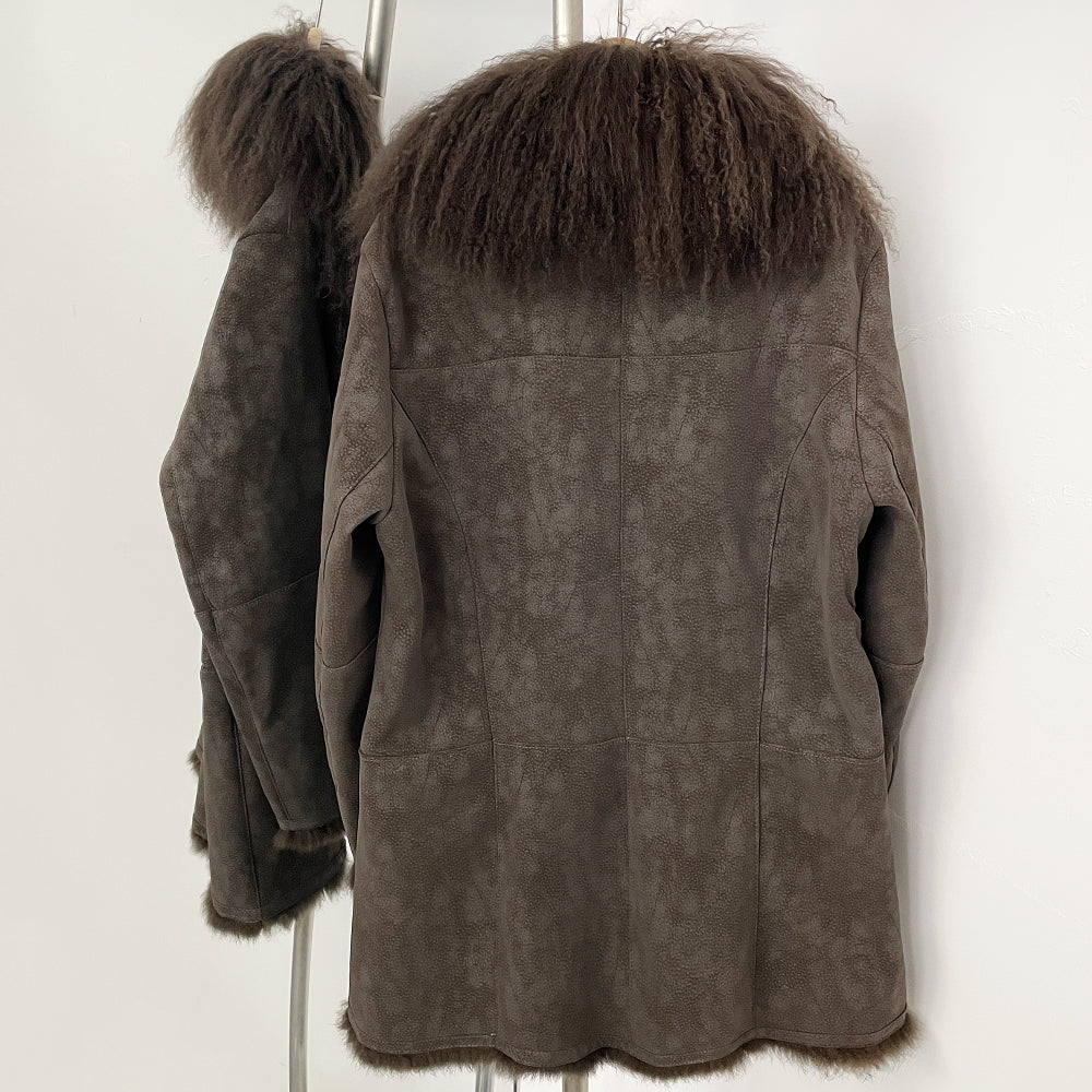 OFTBUY Medium Real Rabbit Fur Blend Coat Female New Winter Top Clothes Women Thickened Warm Natural Mongolia Sheep Fur Jacket