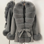 OFTBUY Big Real Fox Fur Pinnacle Woolen Coat Female New Autumn Winter Top Clothes Warm Natural Fox Fur Collar Wool Jacket Women