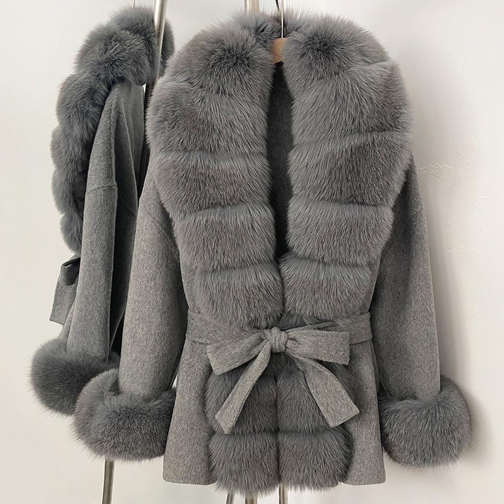 OFTBUY Big Real Fox Fur Pinnacle Woolen Coat Female New Autumn Winter Top Clothes Warm Natural Fox Fur Collar Wool Jacket Women