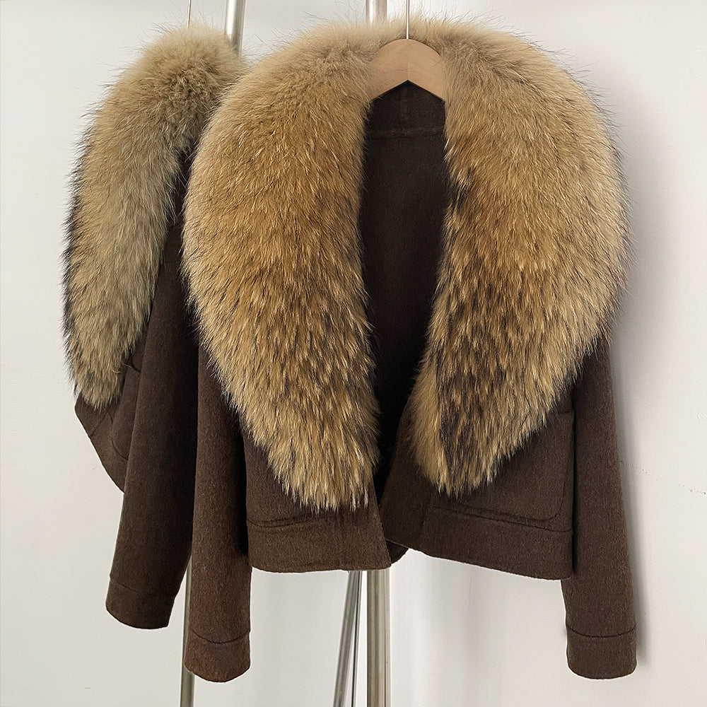 OFTBUY Fashion Short Warm Wool Coat with Real Fox Fur Collar New Autumn Winter Clothes Women Luxury Woolen Jacket Outerwear