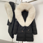 OFTBUY New Winter Genuine Fox Fur Hooded Puffer Coat Women Women's White Duck Down Jacket Outerwear Female Fashion Parkas