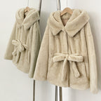 OFTBUY Wholesale Hooded Belt Faux Fur Coat Female Thickened Warm Fluffy Fake Fur Jacket Women New Winter Long Sleeve Fur Clothes Female