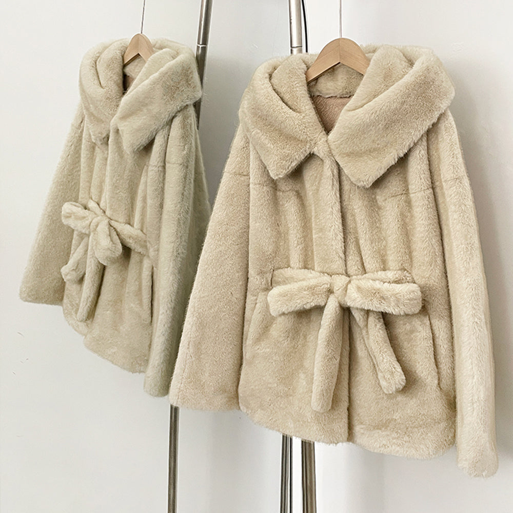 OFTBUY Wholesale Hooded Belt Faux Fur Coat Female Thickened Warm Fluffy Fake Fur Jacket Women New Winter Long Sleeve Fur Clothes Female