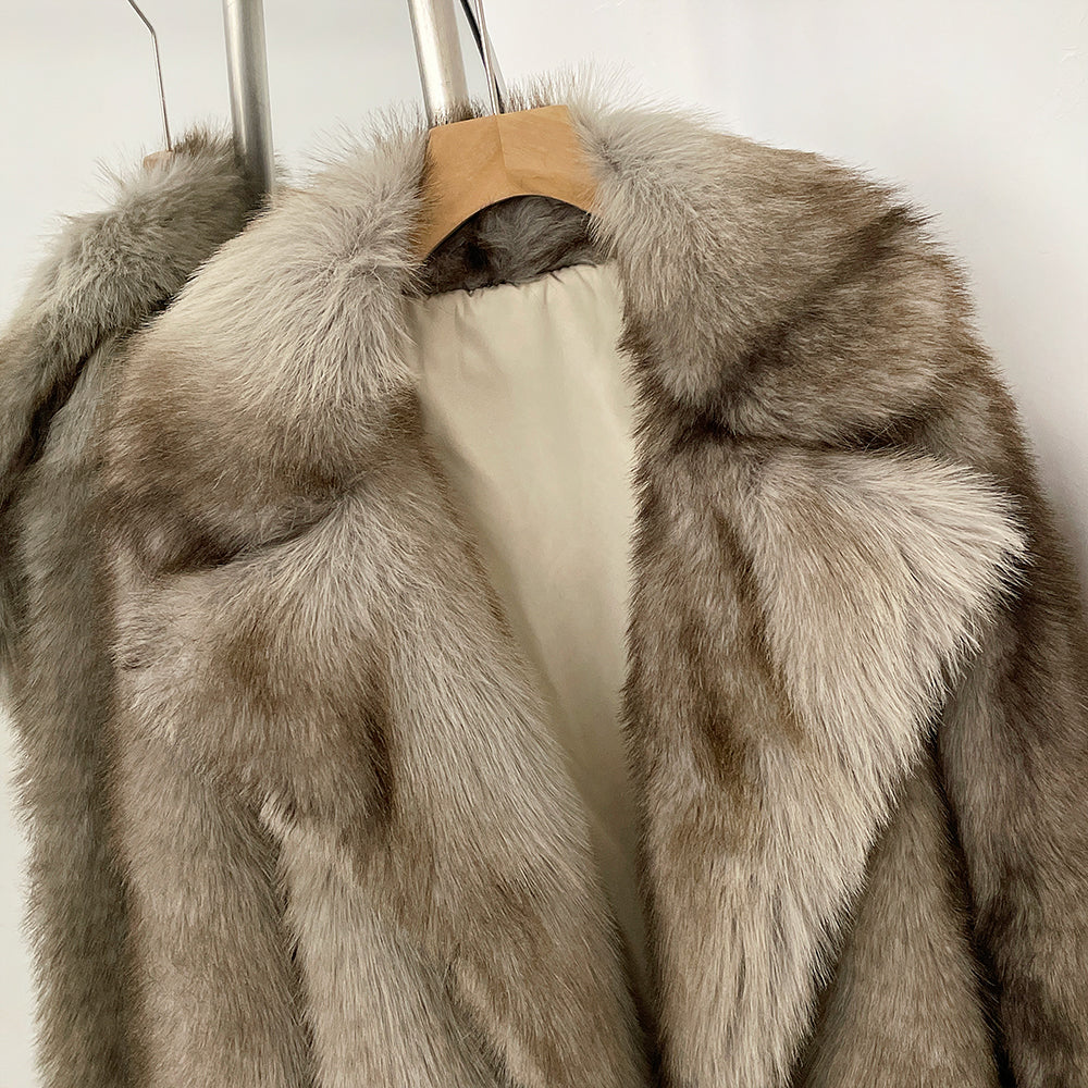 OFTBUY Luxury Oversized Lapel Faux Fur Jacket - Premium Vegan Fur Short Coat for Winter Glamour