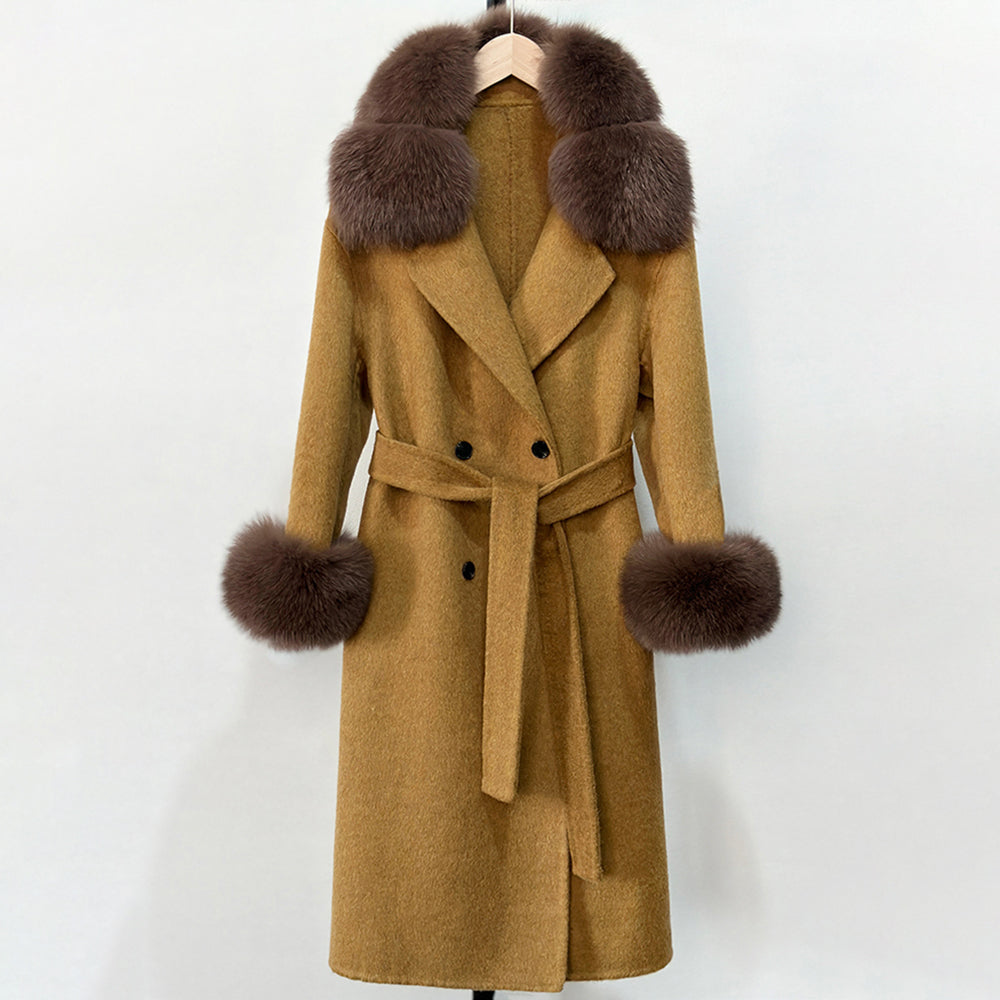 OFTBUY Fashion Warm Solid Long Wool Real Fur Jacket Female Natural Fox Fur Cuff Woolen Coat New Autumn Winter Black Clothes Lady