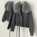 OFTBUY Short 100% Wool Coat Fahsion New Autumn Winter Real Fox Fur Top Clothes Women Natural Fur Cashmere Woolen Jacket Female