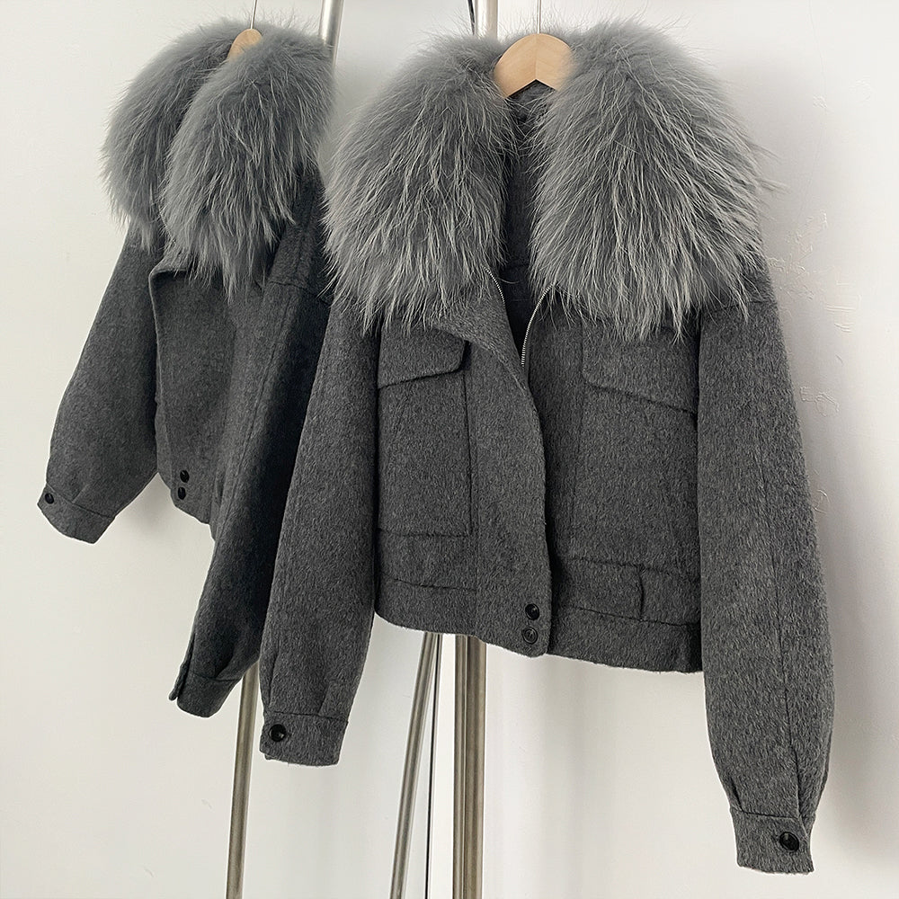 OFTBUY Short 100% Wool Coat Fahsion New Autumn Winter Real Fox Fur Top Clothes Women Natural Fur Cashmere Woolen Jacket Female
