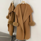 OFTBUY  Luxury Warm Woolen Jacket Women Long Big Collar 100% Wool Coat with Real Fox Fur Cuffs New Autumn Winter Clothes Femlae
