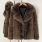 OFTBUY Chic Oversized Lapel Faux Fur Jacket - Premium Vegan Fur Winter Coat with Soft Texture