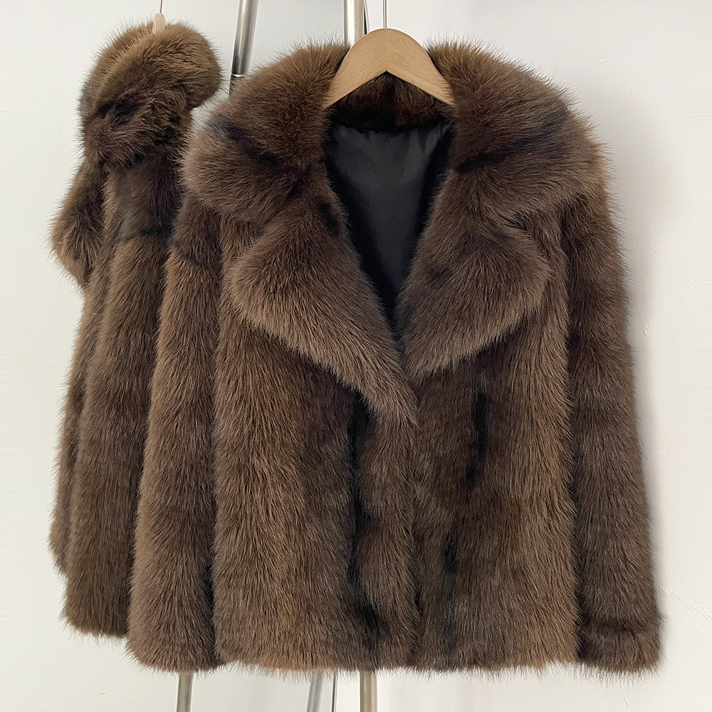OFTBUY Chic Oversized Lapel Faux Fur Jacket - Premium Vegan Fur Winter Coat with Soft Texture