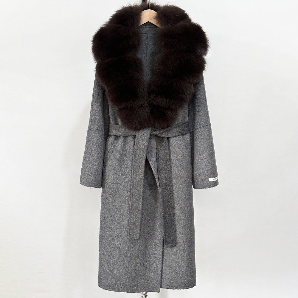 OFTBUY New Autumn Winter Top Clothes Female Long Big Real Fox Fur Collar Woolen Jacket Women Fashion Warm Cashmere Wool Coat