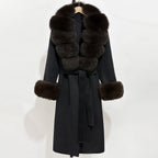 OFTBUY Fashion Warm Woolen Jacket with Real Fox Fur Collar and Cuffs New Autumn Winter Wool Clothing Women Long Belt Outerwear