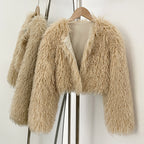 OFTBUY Faux Fur Coat for Women Fur Fluffy Autumn Short Fur Coat Eco-friendly Warm Female New Winter Jacket Long Sleeves O-neck
