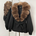 OFTBUY Winter Warm Women Real duck Down Jackets Natural Real Fox Fur Collar Puffer Jackets Belt Female Outwear Coats Hot Sale