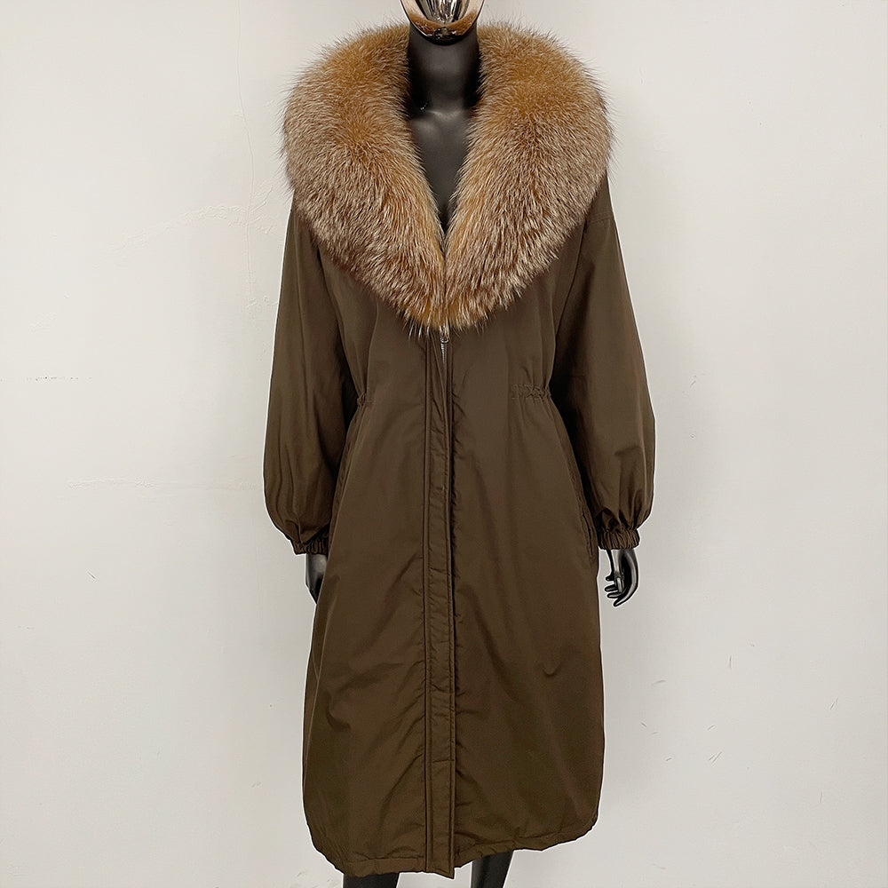 OFTBUY New Zipper Autumn Winter Clothes Women Natural Fox Fur Collar Goose Down Coat Long Warm Thickened Real Fur Puffer Jacket